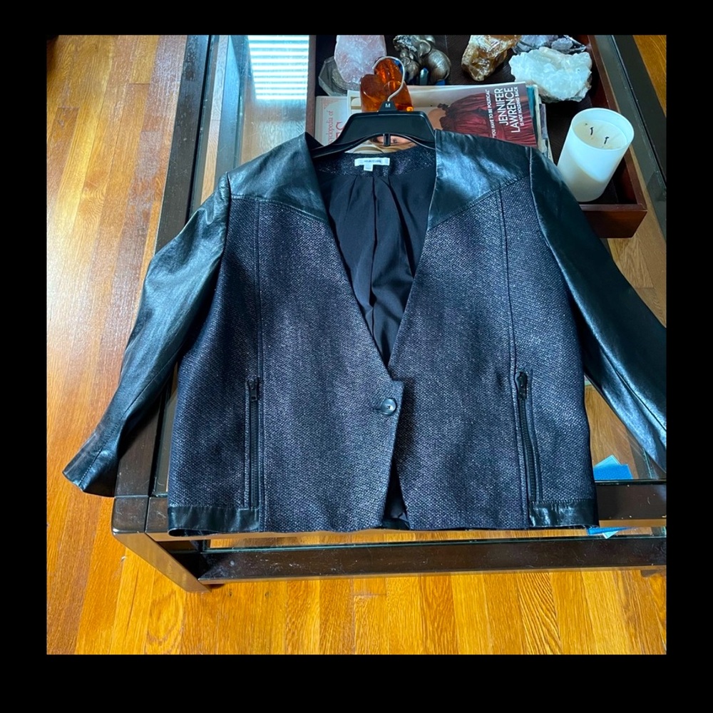 HELMUT LANG Blazer fits size medium;black with leather sleeves
